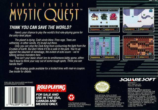 Final Fantasy: Mystic Quest - (SNES) Super Nintendo [Pre-Owned] Video Games SquareSoft   