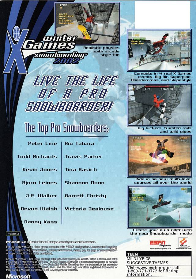 ESPN Winter X-Games Snowboarding 2002 - Xbox Video Games Konami   