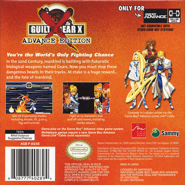 Guilty Gear X Advance Edition - (GBA) Game Boy Advance Video Games Sammy Studios   