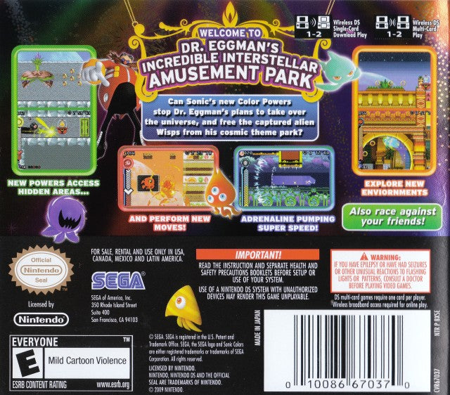 Sonic Colors - (NDS) Nintendo DS Video Games Sega   