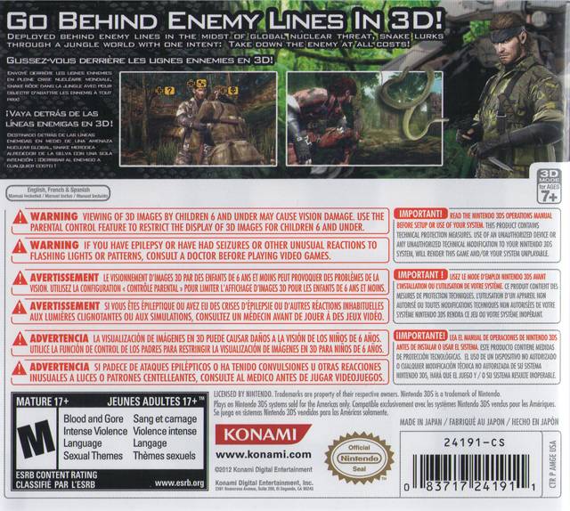 metal gear solid 3 snake eater nintendo 3ds Metal Gear Solid: Snake Eater 3D - Nintendo 3DS