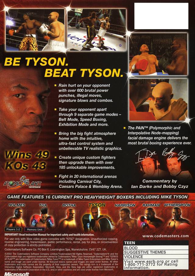 Mike Tyson Heavyweight Boxing - Xbox Video Games Codemasters   
