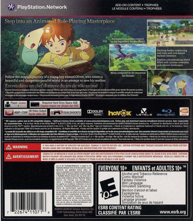 Ni no Kuni: Wrath of the White Witch - (PS3) PlayStation 3 Video Games Namco Bandai Games   