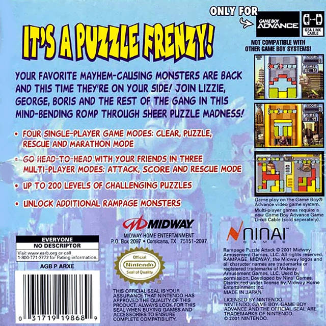 Rampage: Puzzle Attack - (GBA) Game Boy Advance [Pre-Owned] Video Games Midway