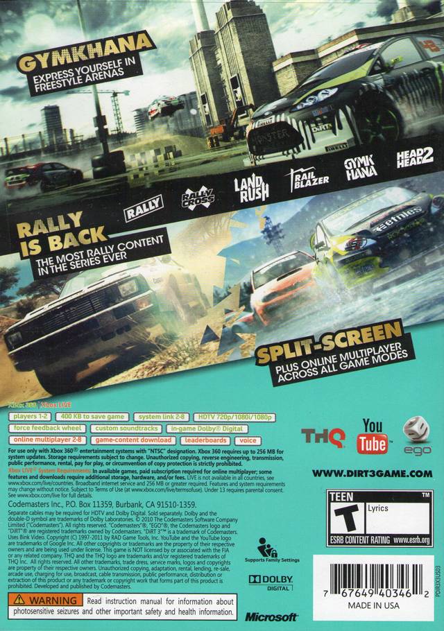 DiRT 3 - Xbox 360 [Pre-Owned] | J&L Game