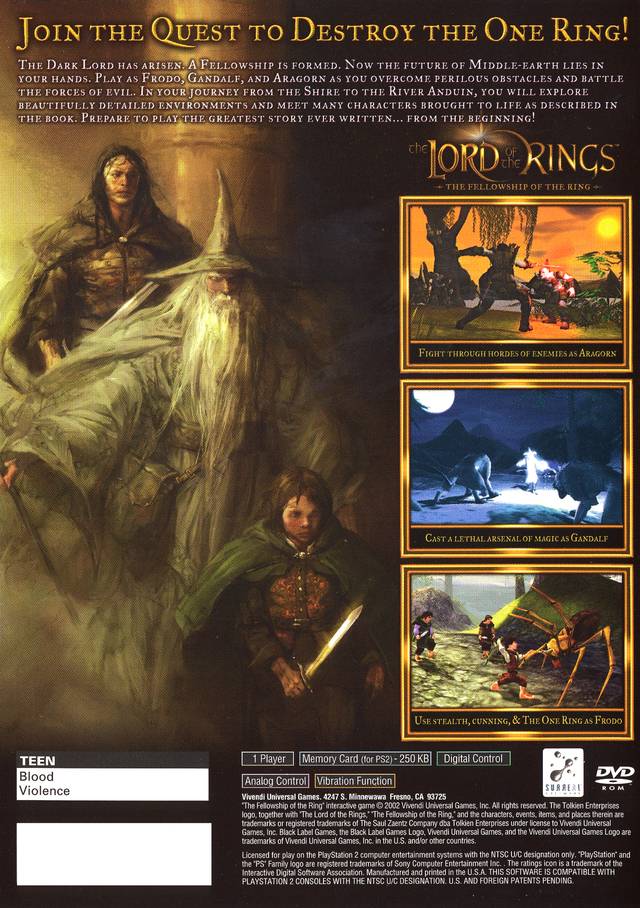 The Lord of the Rings: The Fellowship of the Ring - (PS2) PlayStation 2 [Pre-Owned] Video Games Black Label Games   