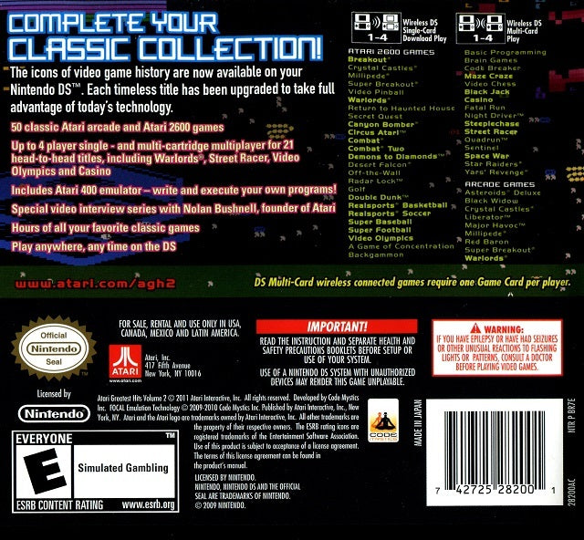 Atari Greatest Hits: Volume 2 - (NDS) Nintendo DS [Pre-Owned] Video Games Atari SA   