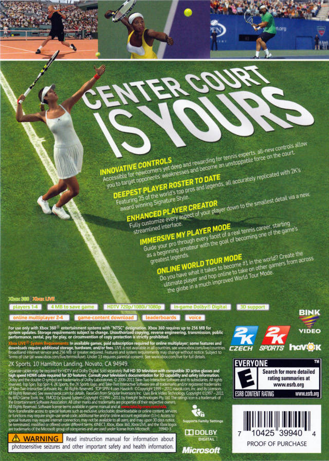 Top Spin 4 - Xbox 360 [Pre-Owned] Video Games 2K Sports   