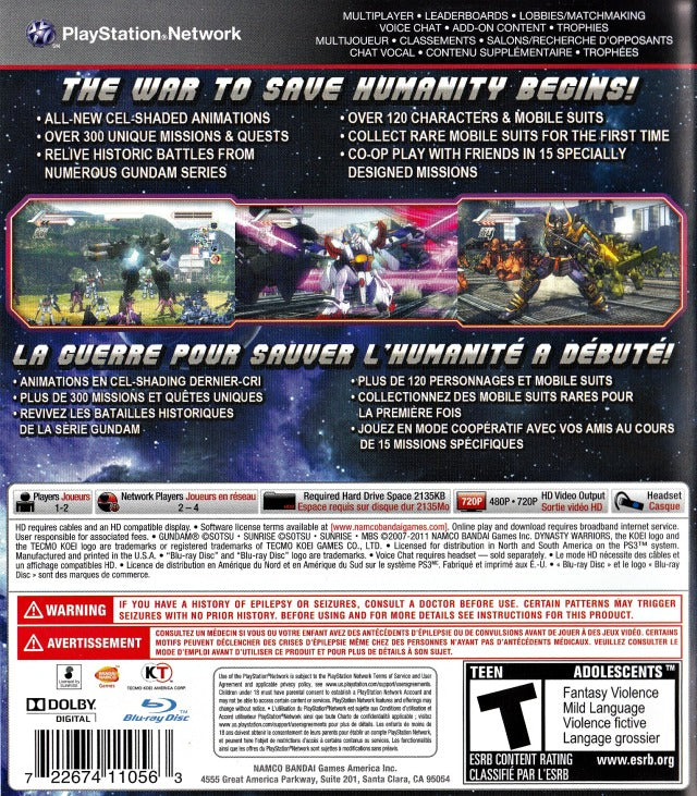 Dynasty Warriors: Gundam 3 - (PS3) PlayStation 3 [Pre-Owned] Video Games Namco Bandai Games   