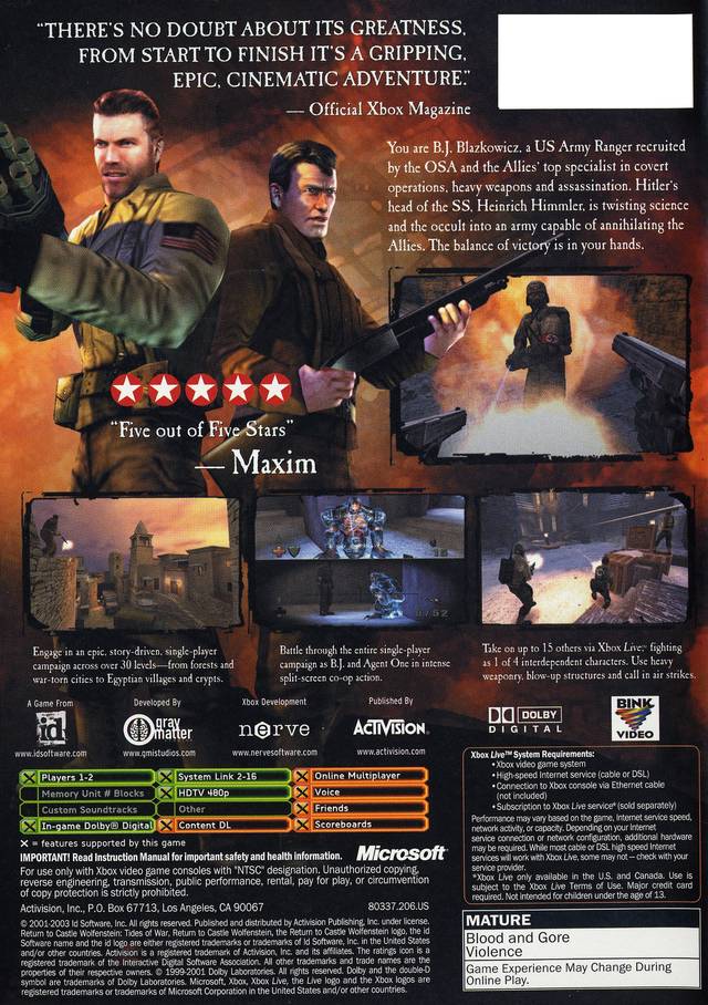 Return to Castle Wolfenstein: Tides of War - (XB) Xbox [Pre-Owned] Video Games Activision   