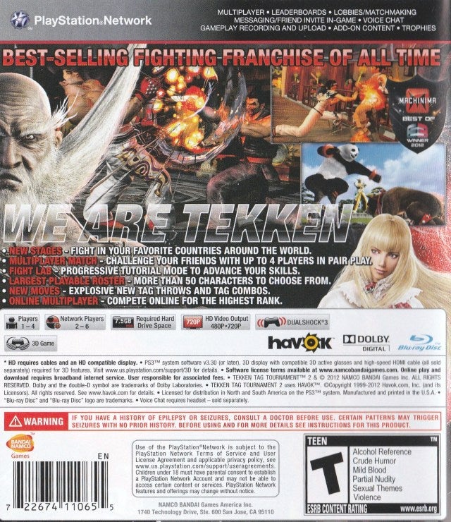 Tekken Tag Tournament 2 - (PS3) PlayStation 3 [Pre-Owned] Video Games Namco Bandai Games   