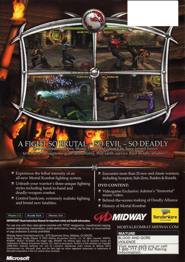 Mortal Kombat: Deadly Alliance - (XB) Xbox [Pre-Owned] Video Games Midway   