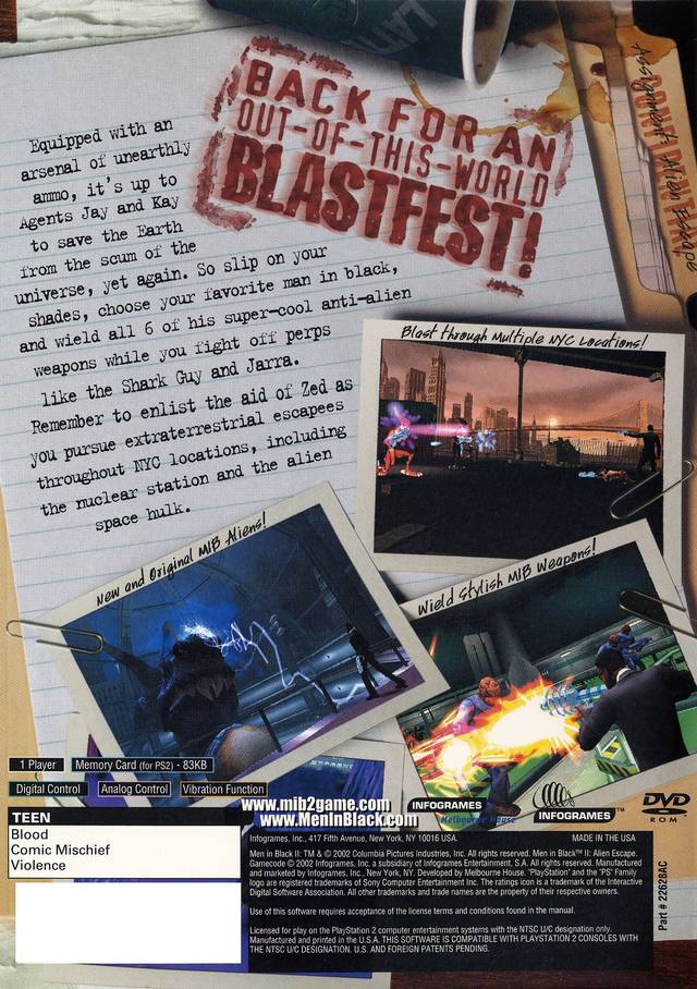 Men in Black II: Alien Escape - (PS2) PlayStation 2 [Pre-Owned] Video Games Infogrames   