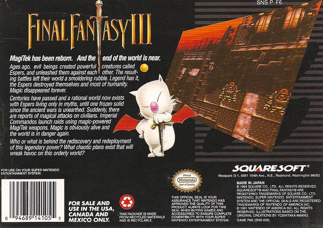 Final Fantasy III - (SNES) Super Nintendo [Pre-Owned] Video Games SquareSoft   