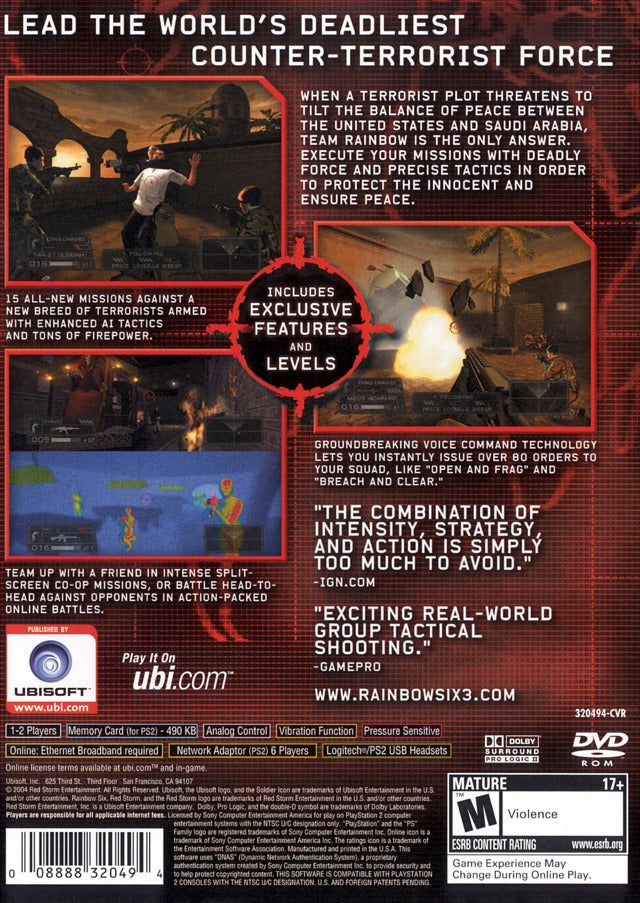 Tom Clancy's Rainbow Six 3 - (PS2) PlayStation 2 Video Games Ubisoft