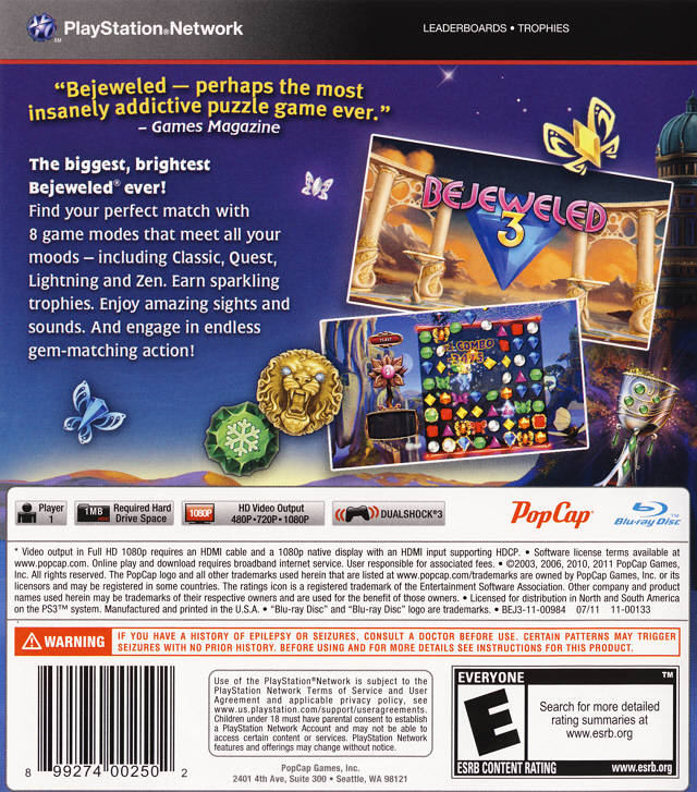 Bejeweled 3 - (PS3) PlayStation 3 [Pre-Owned] Video Games PopCap   