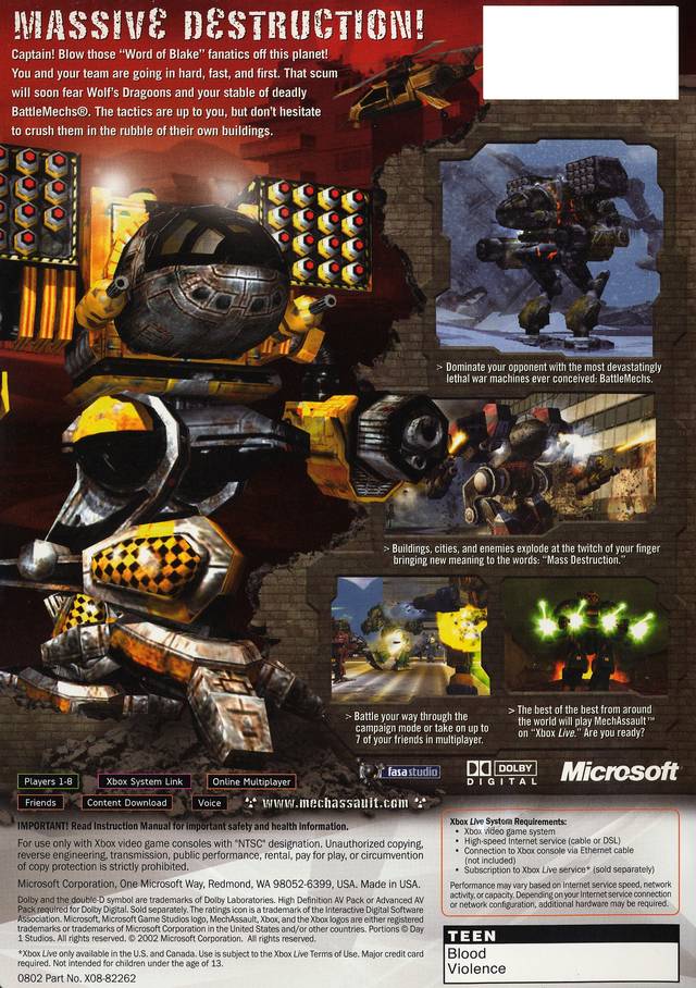 MechAssault - (XB) Xbox [Pre-Owned] Video Games Microsoft Game Studios   