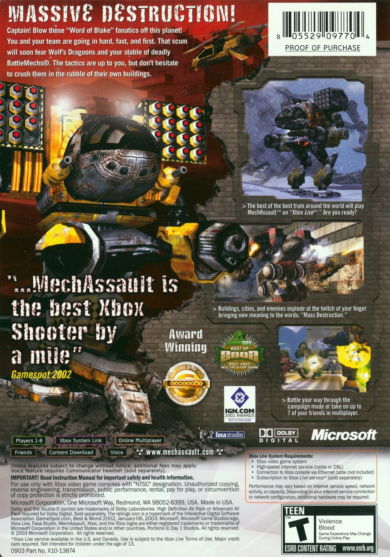 MechAssault (Platinum Hits) - (XB) Xbox [Pre-Owned] Video Games Microsoft Game Studios   
