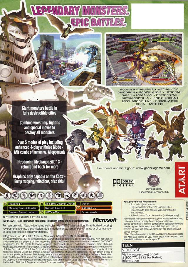 Godzilla: Destroy All Monsters Melee - Xbox [Pre-Owned] Video Games Atari SA   