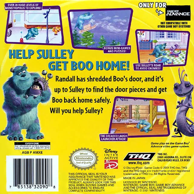 Disney/Pixar Monsters, Inc. - (GBA) Game Boy Advance [Pre-Owned] Video Games THQ   