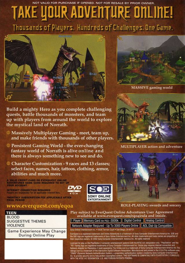 EverQuest Online Adventures - (PS2) PlayStation 2 Video Games Sony Online Entertainment   