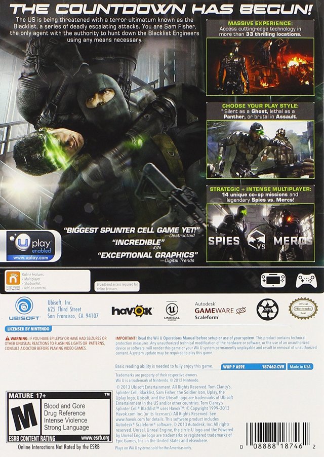 Tom Clancy's Splinter Cell: Blacklist - (WII U) Nintendo Wii U [Pre-Owned] Video Games Ubisoft   