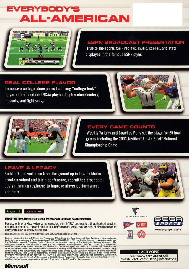 NCAA College Football 2K3 - Xbox Video Games Sega   