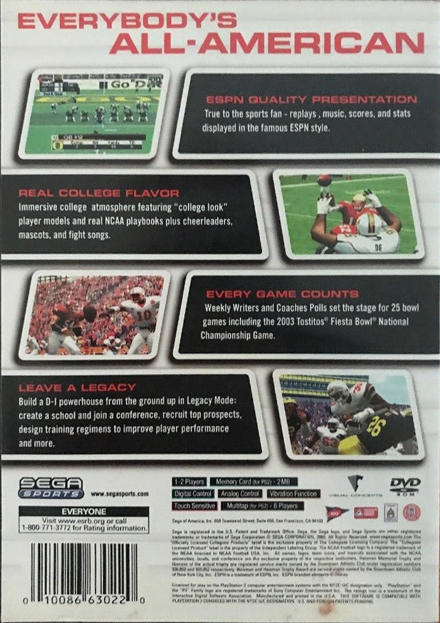 NCAA College Football 2K3 - (PS2) PlayStation 2 [Pre-Owned] Video Games Sega   