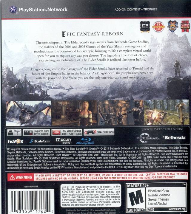 The Elder Scrolls V: Skyrim - (PS3) PlayStation 3 Video Games Bethesda Softworks   