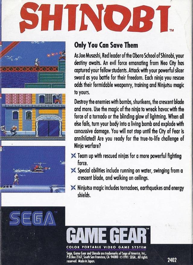 Shinobi - SEGA GameGear [Pre-Owned] Video Games Sega   