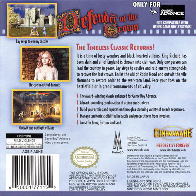 Defender of the Crown - (GBA) Game Boy Advance [Pre-Owned] | J&L Game