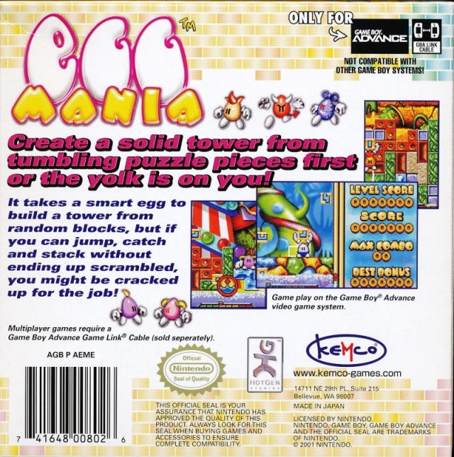 Egg Mania - (GBA) Game Boy Advance Video Games Kemco   