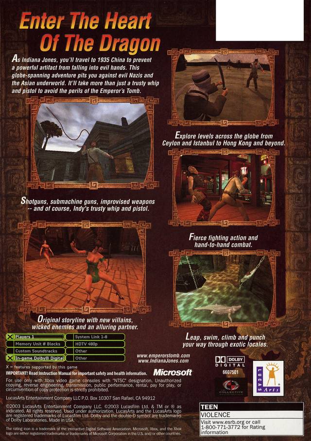 Indiana Jones and the Emperor's Tomb - Xbox Video Games LucasArts   
