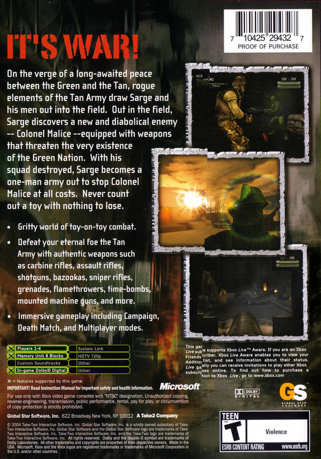 Army Men: Sarge's War - (XB) Xbox [Pre-Owned] Video Games Global Star Software   