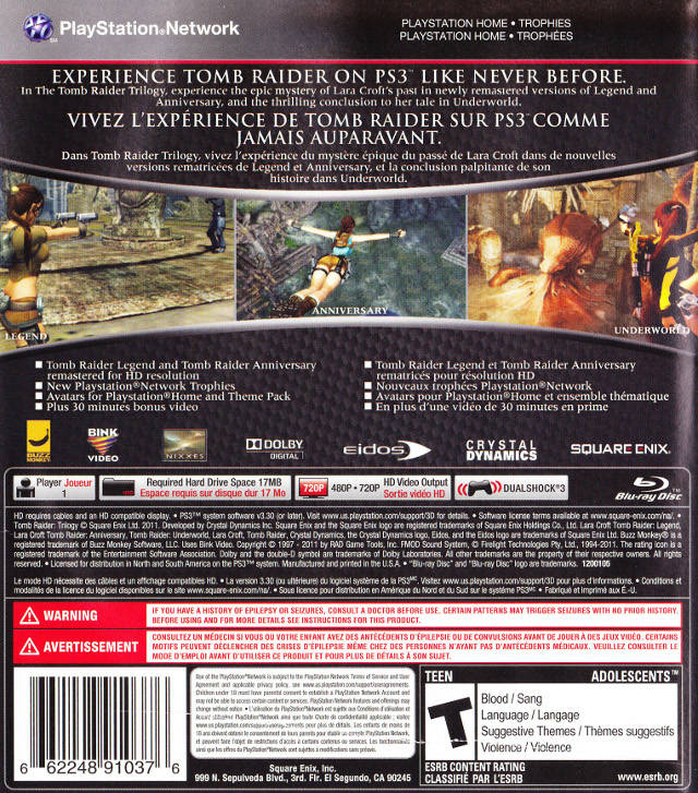 The Tomb Raider Trilogy - (PS3) PlayStation 3 Video Games Square Enix   