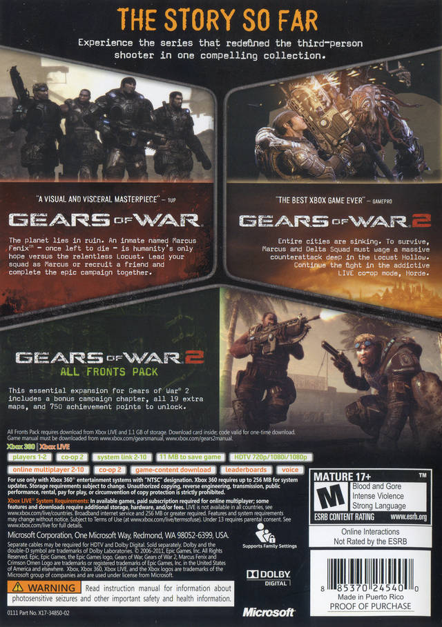 Gears of War Triple Pack - Xbox 360 [Pre-Owned] Video Games Microsoft Game Studios   