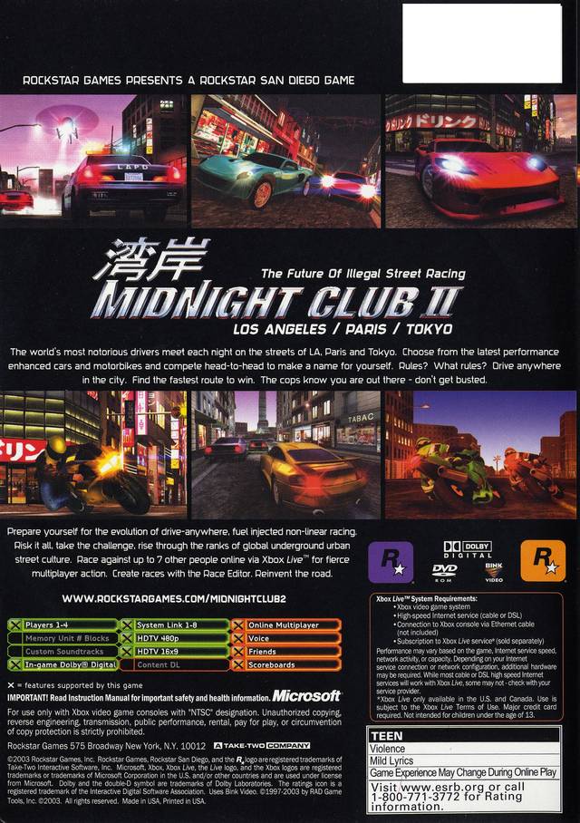 Midnight Club II - (XB) Xbox [Pre-Owned] Video Games Rockstar Games   