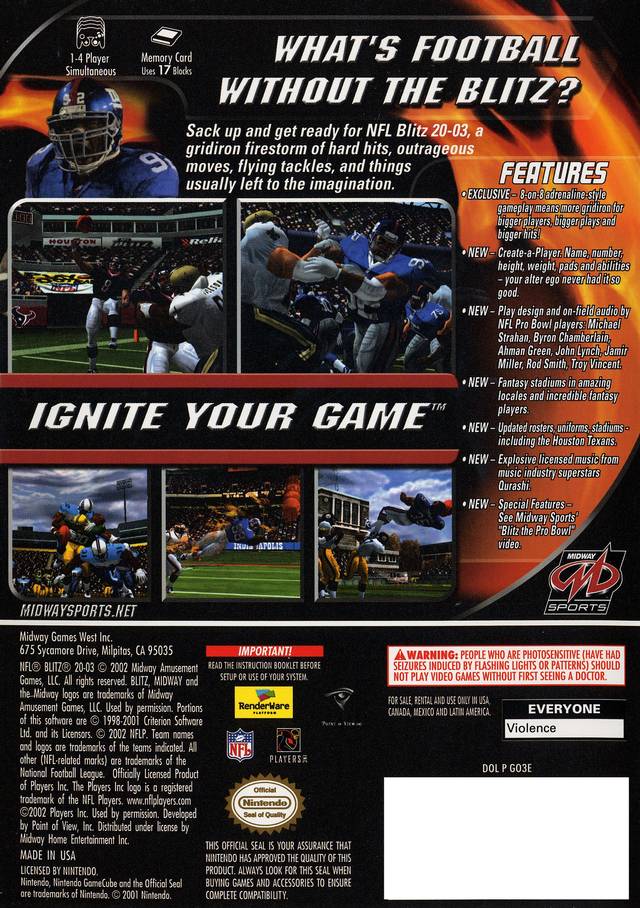 NFL Blitz 20-03 - (GC) GameCube [Pre-Owned] Video Games Midway   