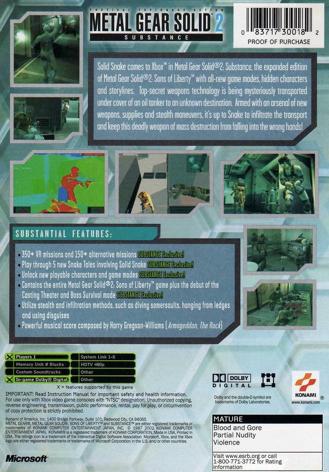 Metal Gear Solid 2: Substance - (XB) Xbox [Pre-Owned] Video Games Konami   