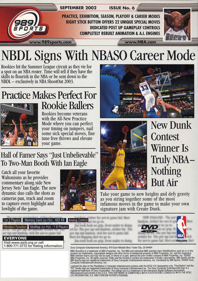 NBA ShootOut 2003 - PlayStation 2 Video Games SCEA   