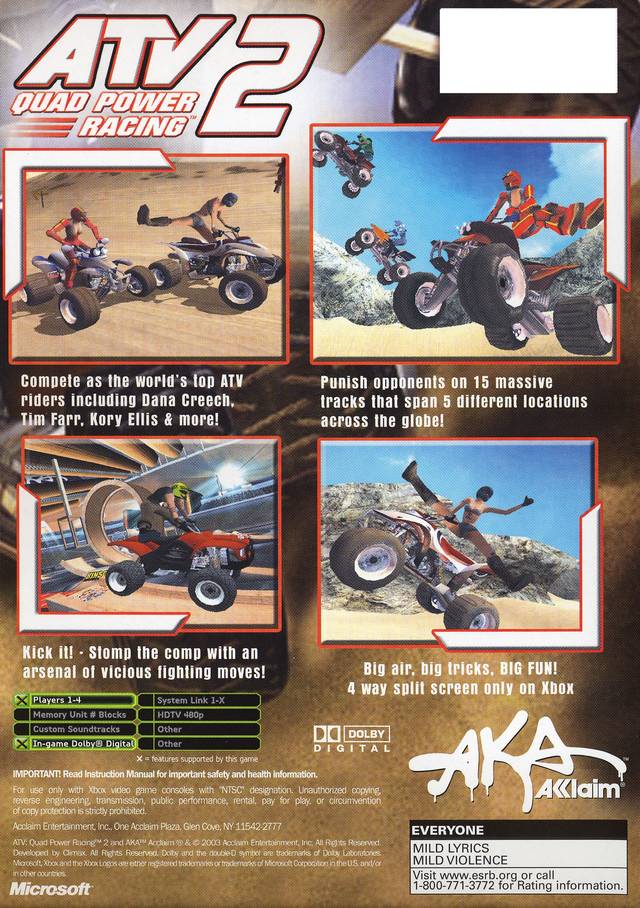 ATV Quad Power Racing 2 - Xbox Video Games Acclaim   