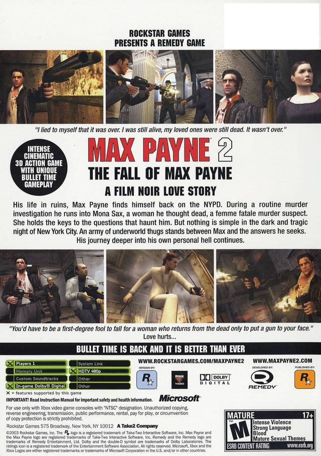 Max Payne 2: The Fall of Max Payne - (XB) Xbox [Pre-Owned] Video Games Rockstar Games   
