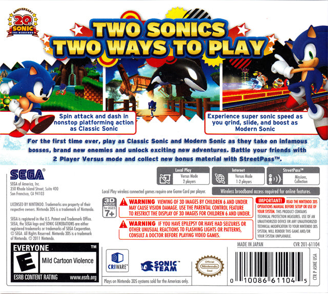 Sonic Generations - Nintendo 3DS [Pre-Owned] Video Games Sega   