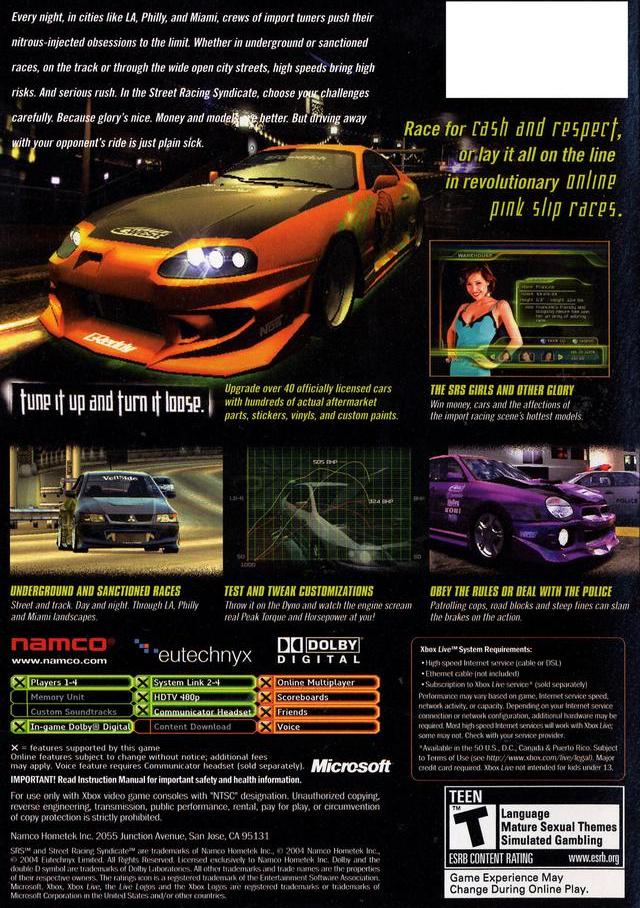 Street Racing Syndicate - (XB) Xbox [Pre-Owned] Video Games Namco   