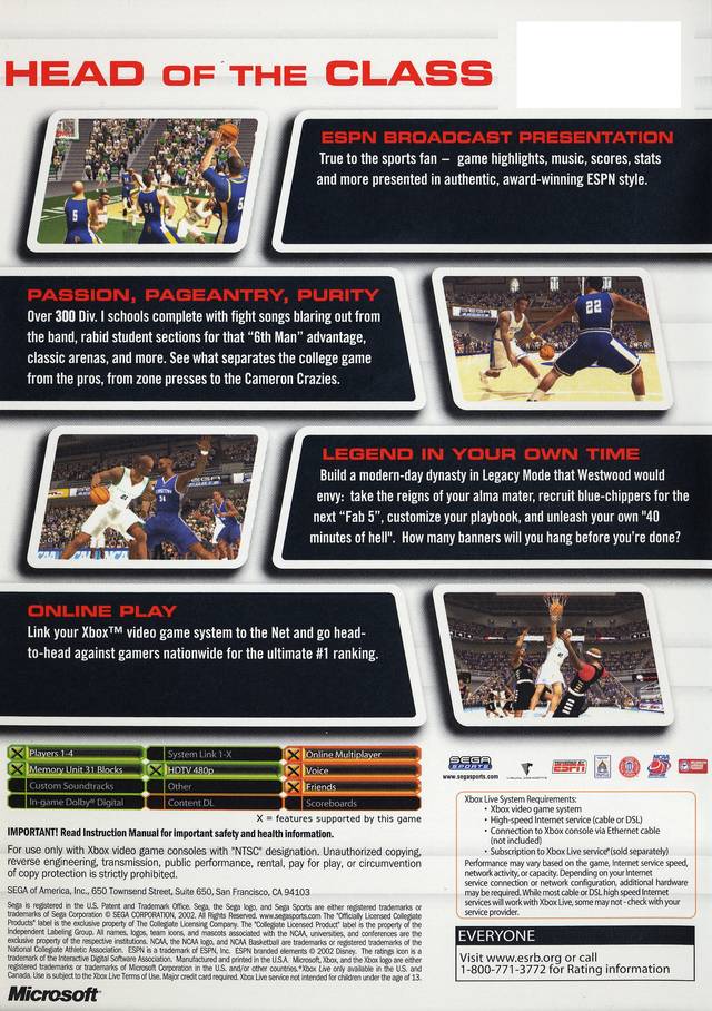 NCAA College Basketball 2K3 - (XB) Xbox [Pre-Owned] Video Games Sega   