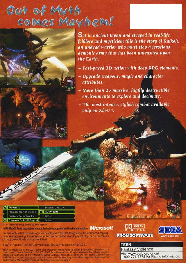 Otogi: Myth of Demons - (XB) Xbox [Pre-Owned] Video Games Sega   