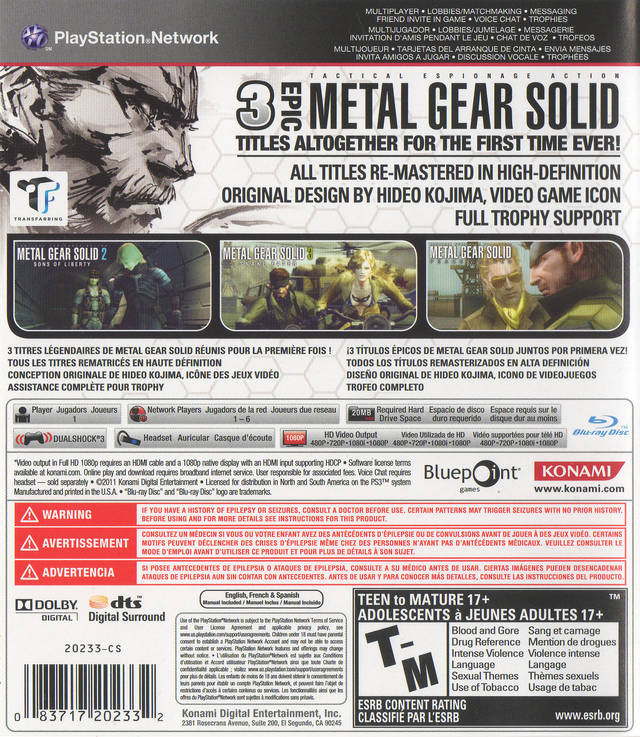 Metal Gear Solid HD Collection - (PS3) PlayStation 3 [Pre-Owned] Video Games Konami   