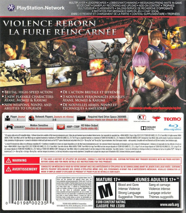 Ninja Gaiden 3: Razor's Edge - (PS3) Playstation 3 [Pre-Owned] Video Games Koei   