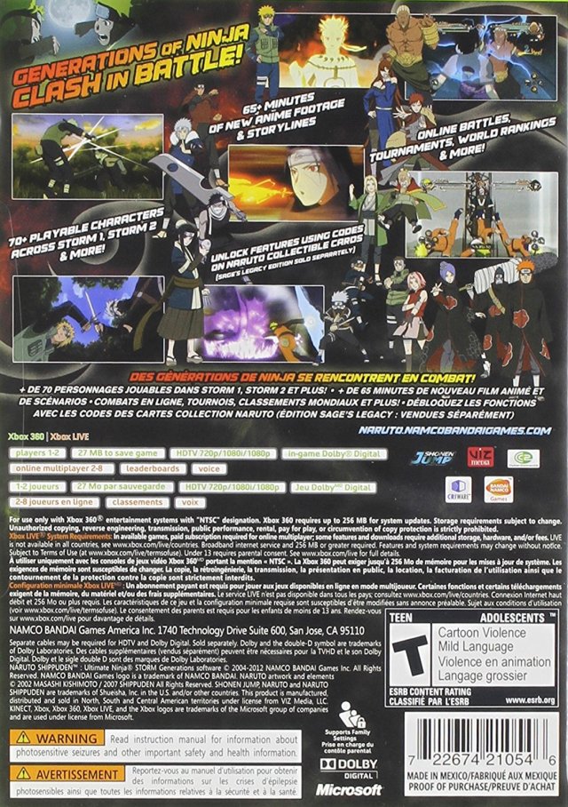 Naruto Shippuden: Ultimate Ninja Storm Generations - Xbox 360 [Pre-Owned] Video Games Namco Bandai Games   
