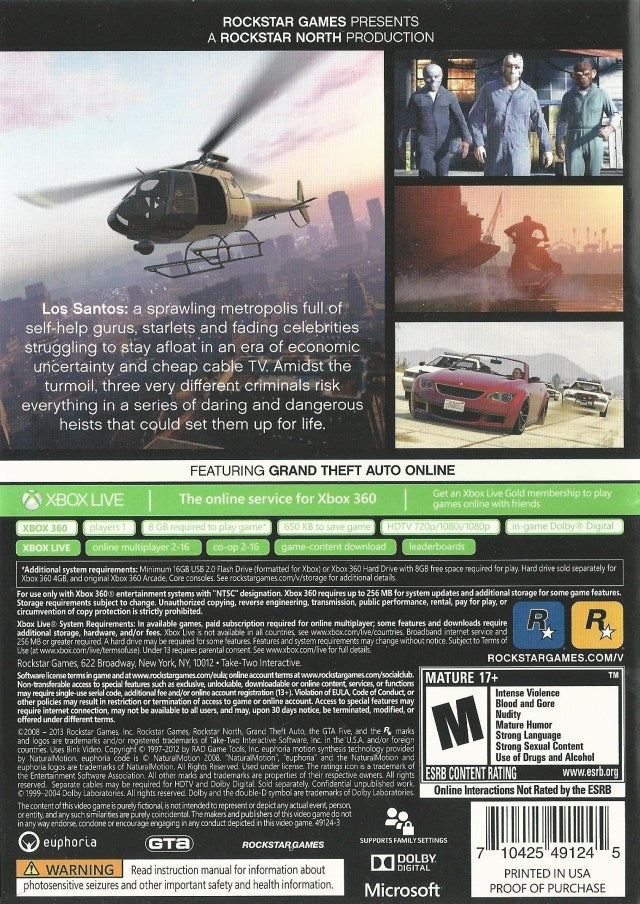 Grand Theft Auto V - Xbox 360 Video Games Rockstar Games   